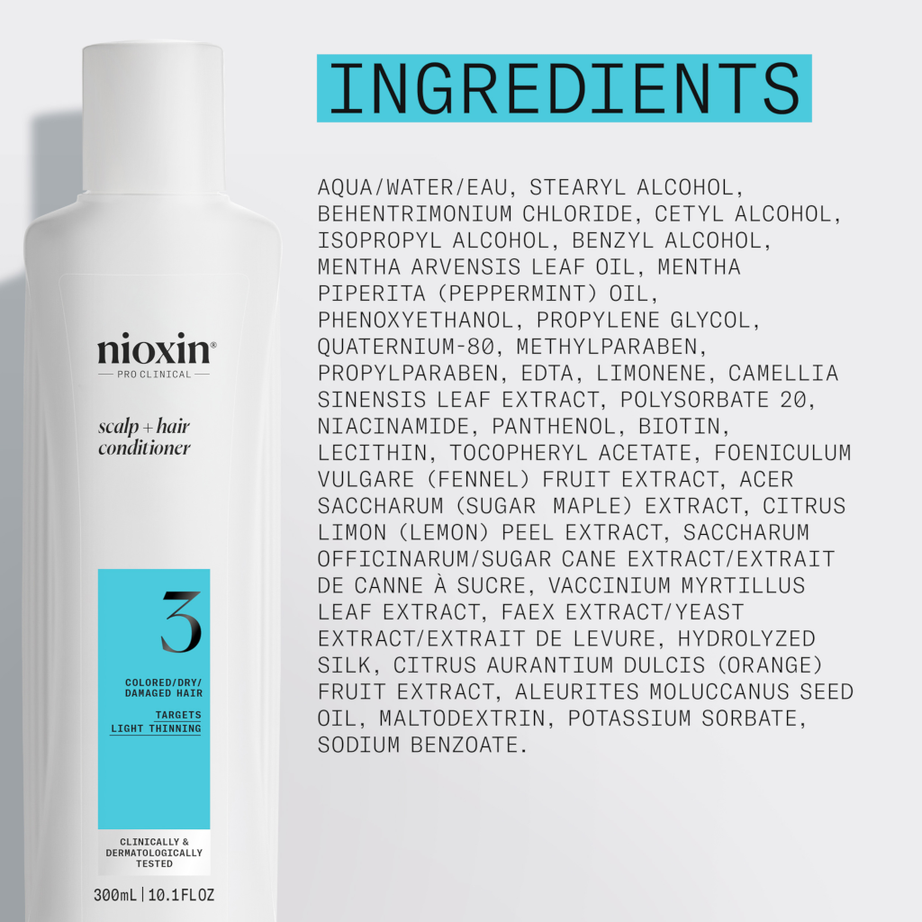 Nioxin System 3 Scalp + Hair Conditioner - Hair Thickening Conditioner for Damaged Hair with Light T 300ml