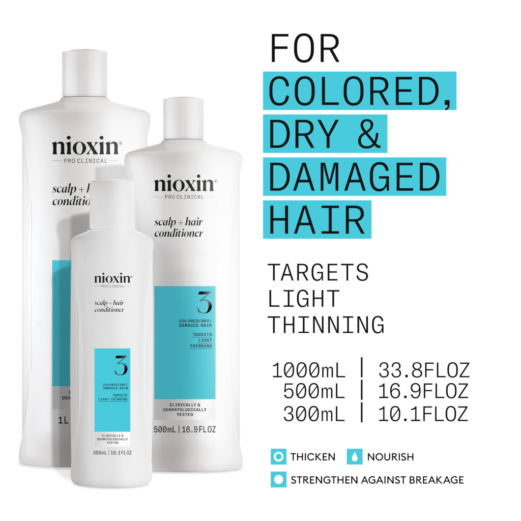 Nioxin System 3 Scalp + Hair Conditioner - Hair Thickening Conditioner for Damaged Hair with Light T 300ml