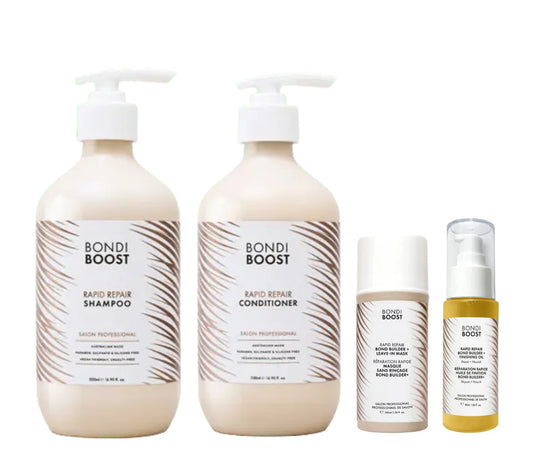 Bondi Boost rapid repair bond builder shampoo, conditioner 500ml, leave In mask & finishing Oil Quad pack π£