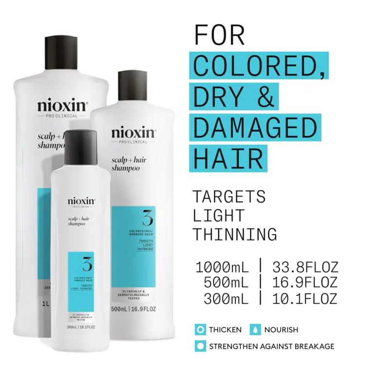 Nioxin System 3 Scalp + Hair Shampoo - Hair Thickening Shampoo For Damaged Hair with Light Thinning 1L