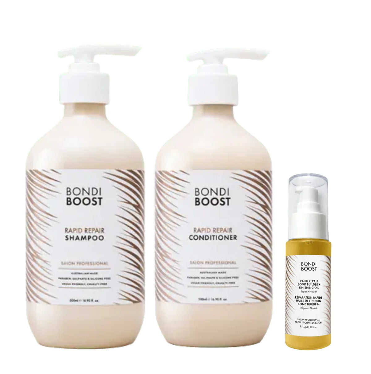 Bondi Boost rapid repair bond builder shampoo & conditioner 500ml & finishing oil 60ml pack 📣