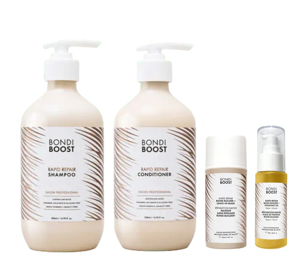 Bondi Boost rapid repair bond builder shampoo, conditioner 500ml, leave In mask & finishing Oil Quad pack 📣