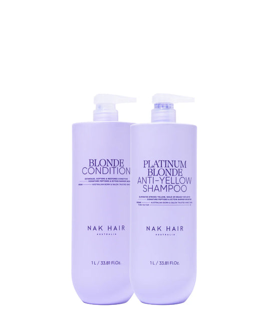 NAK Signature Platinum Blonde Anti-Yellow Shampoo & Blonde Conditioner 1L pack 📣